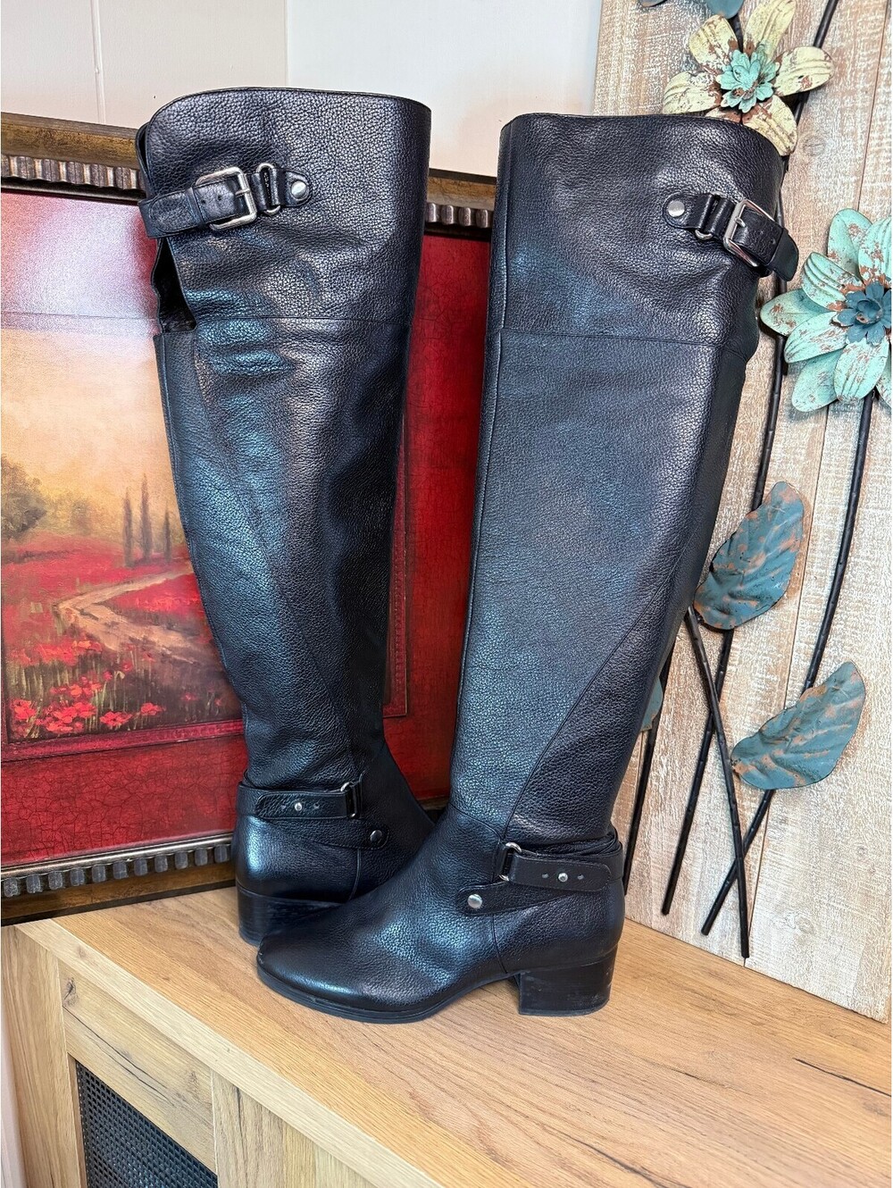 Nine West Women's 8M Black Leather Tall Riding Boots